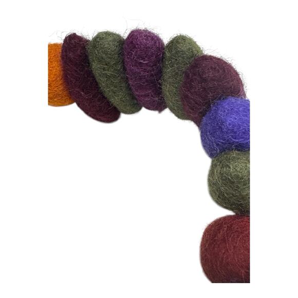 RISING TIDE Purple Hand Stitch Round Wool Felt Ball Bag Boho Artsy Hippie Nepal - Picture 9 of 14